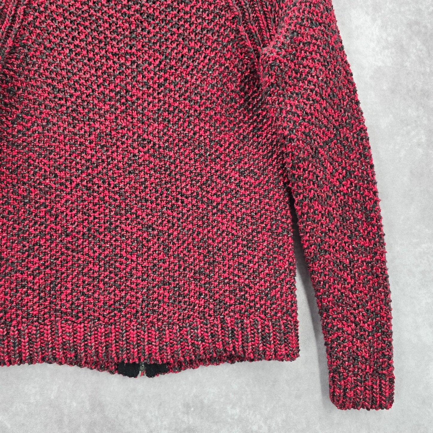 Tart Red Black Long Sleeve Zipper Back Pullover Knit Sweater Cardigan Small