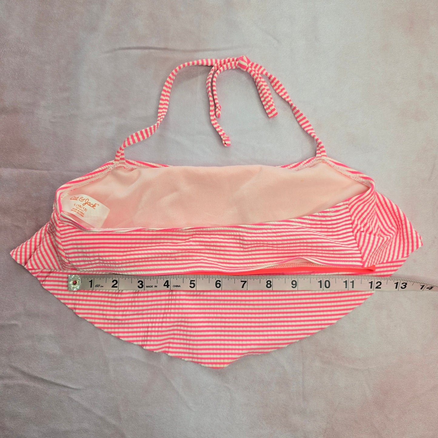 Cat & Jack Pink White Stripe String Girls Bikini Top Swimwear Large 10/12