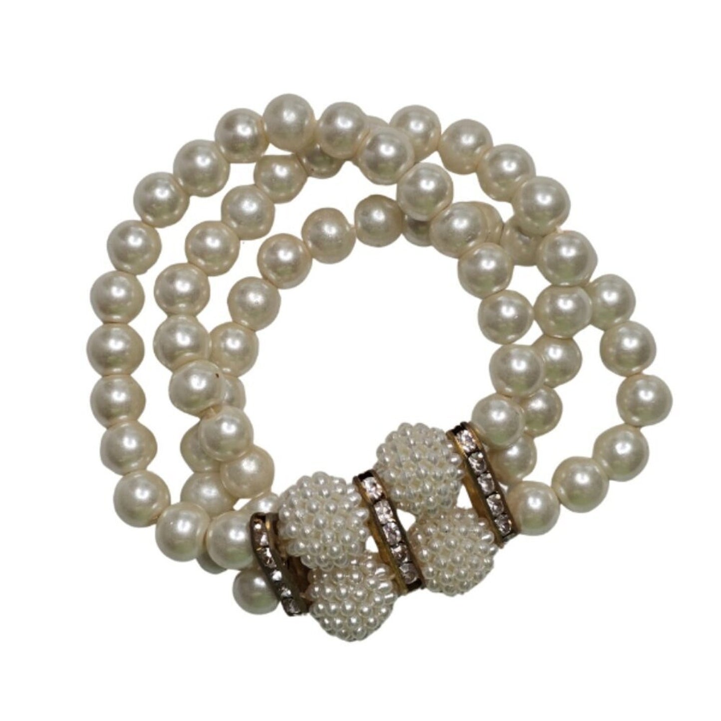 White Bead Pearl Gold Stretch Boho Costume Elastic Bracelet Fashion Jewelry