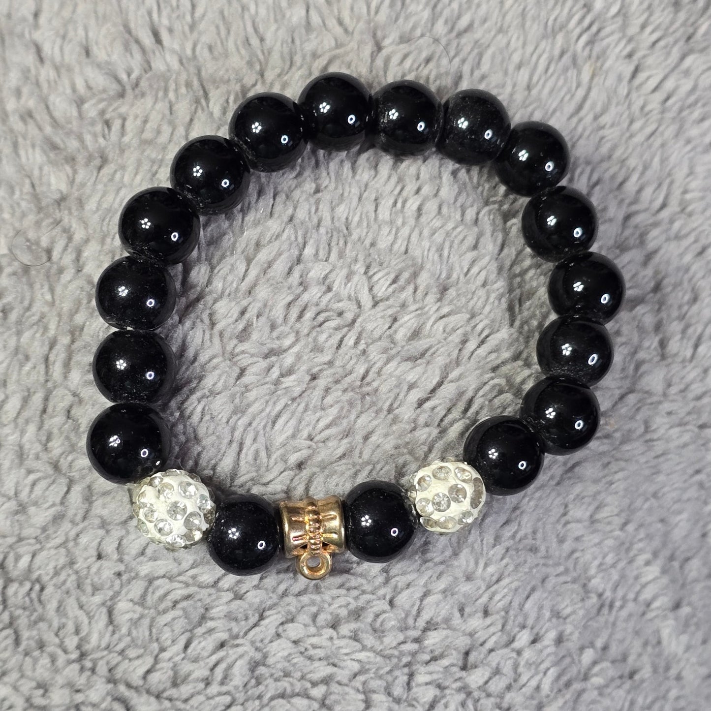 Black Beaded Boho Style Elastic Adjustable Bracelet Rhinestones Fashion Jewelry