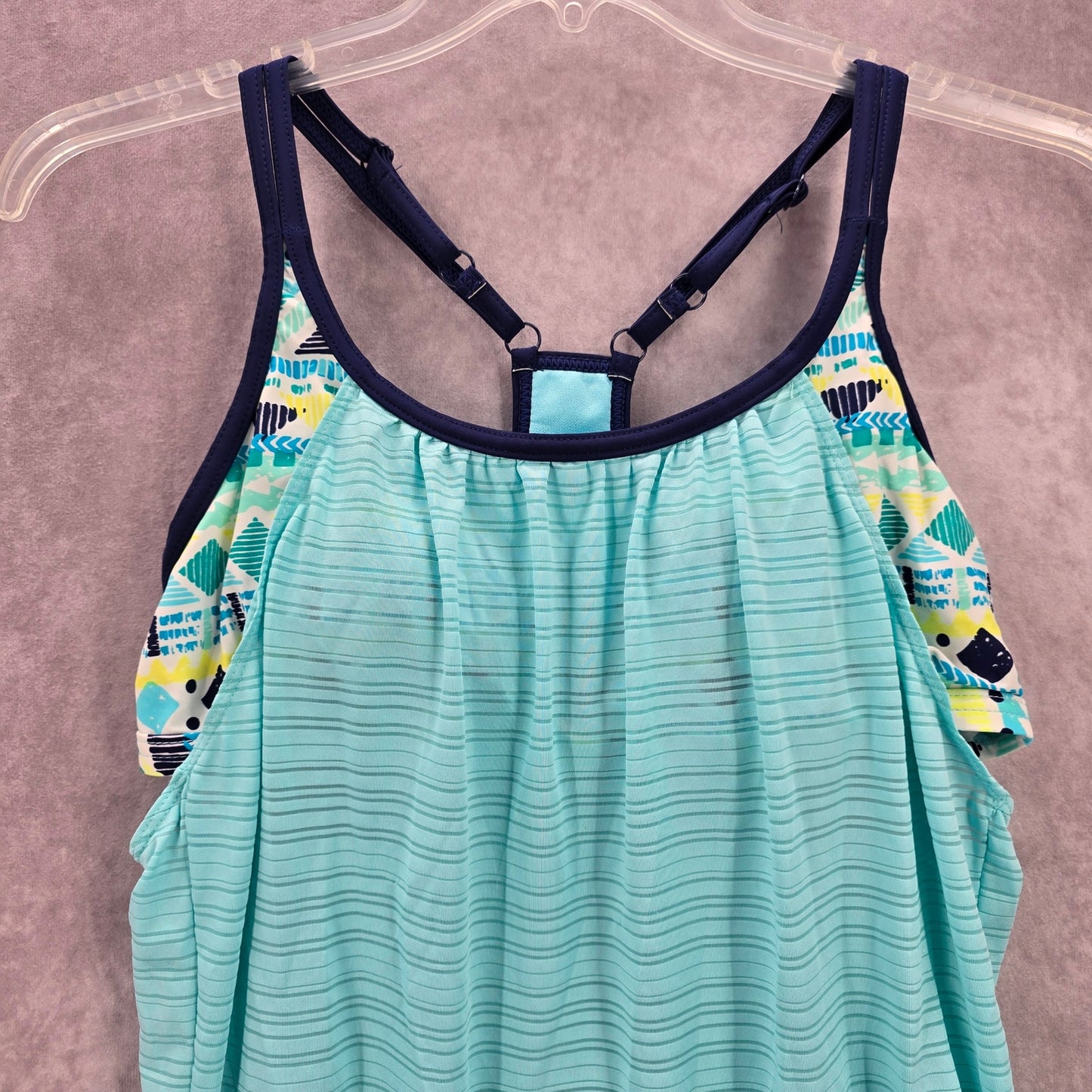 ZeroXposur Blue Stripe Sports Bra Padded Swimwear Tankini Tank Top Medium M