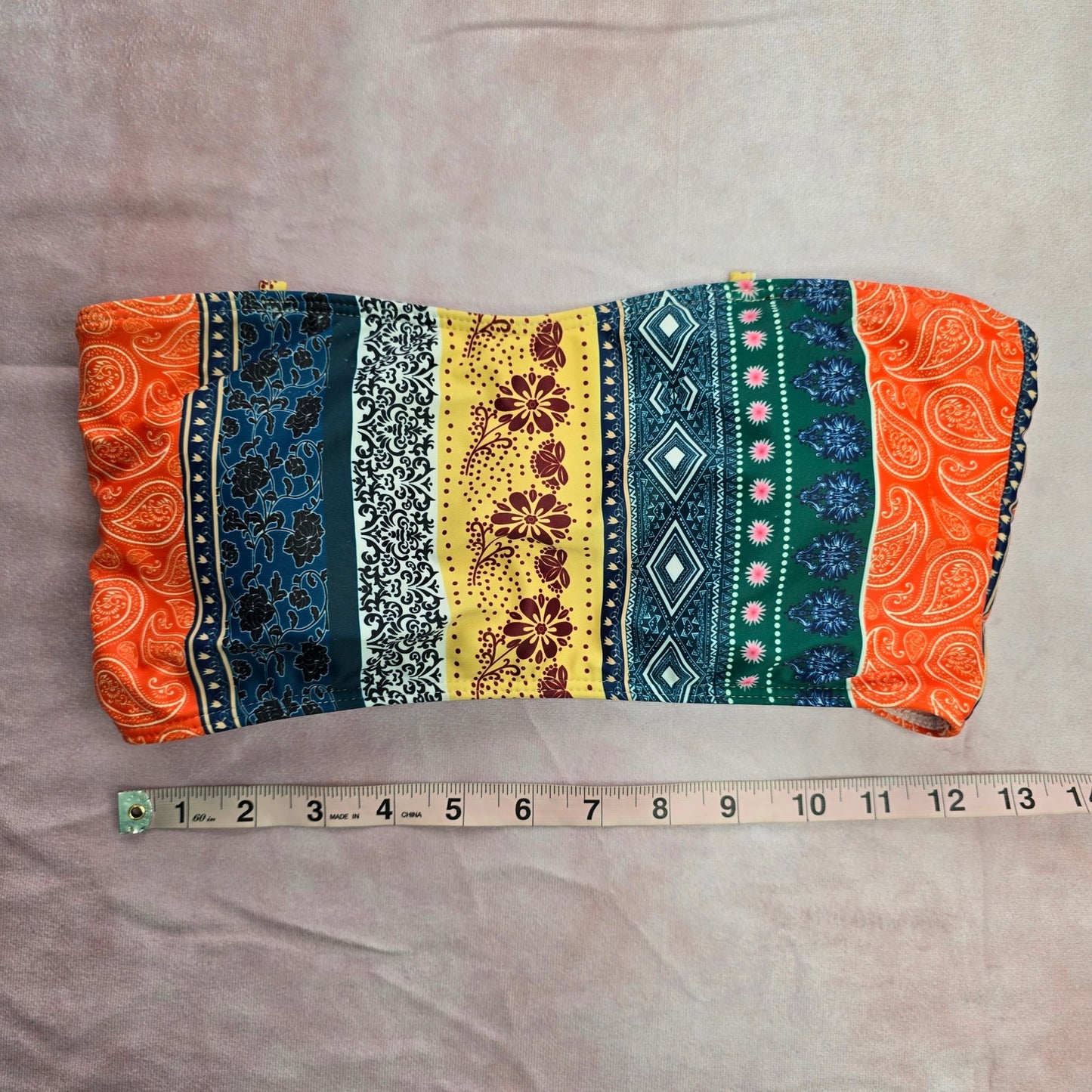 Shein Orange Blue Floral Paisley Padded Bikini Top Swimwear Medium