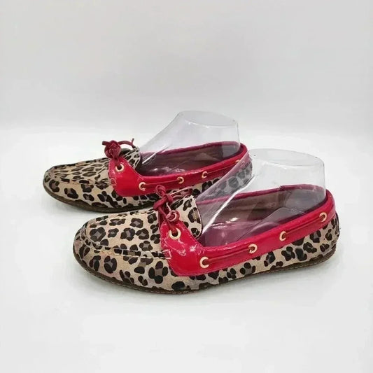 Sperry Leopard Print Red Brown Spotted Flats Size 7 Medium A-13 CH73