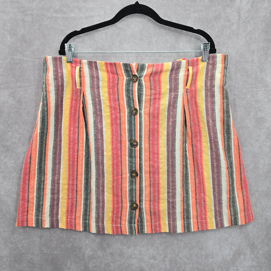 Orange Gray Y2K Retro Indie Mini Cotton Button Stripe Skirt Plus 2XL