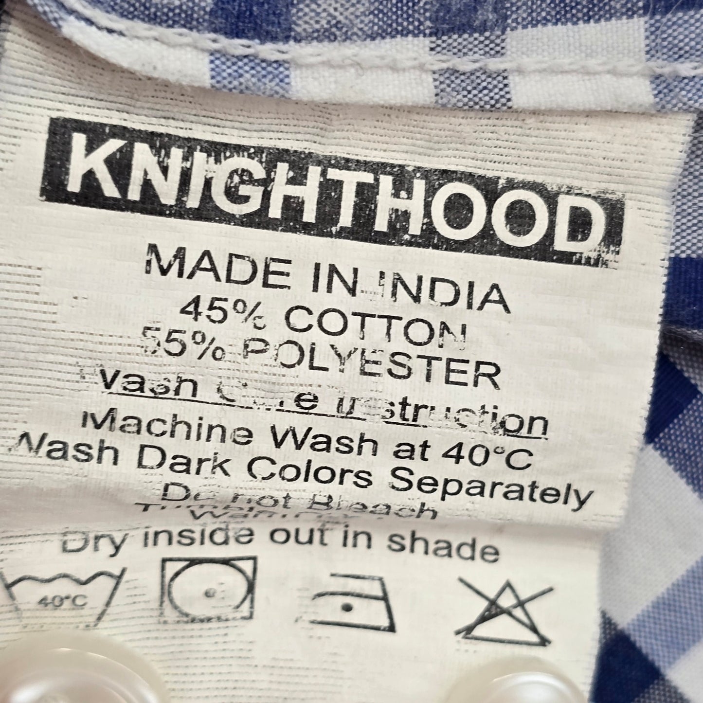 Knighthood Blue Checker Plaid Long Sleeve Button Down Slim Fit Mens Shirt Small