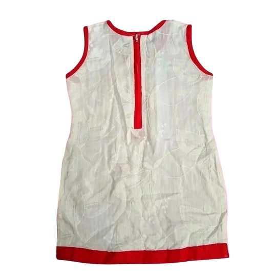 White Red Floral Stitch Sleeveless Tunic Cotton Top Zipper Girls Toddler 2T