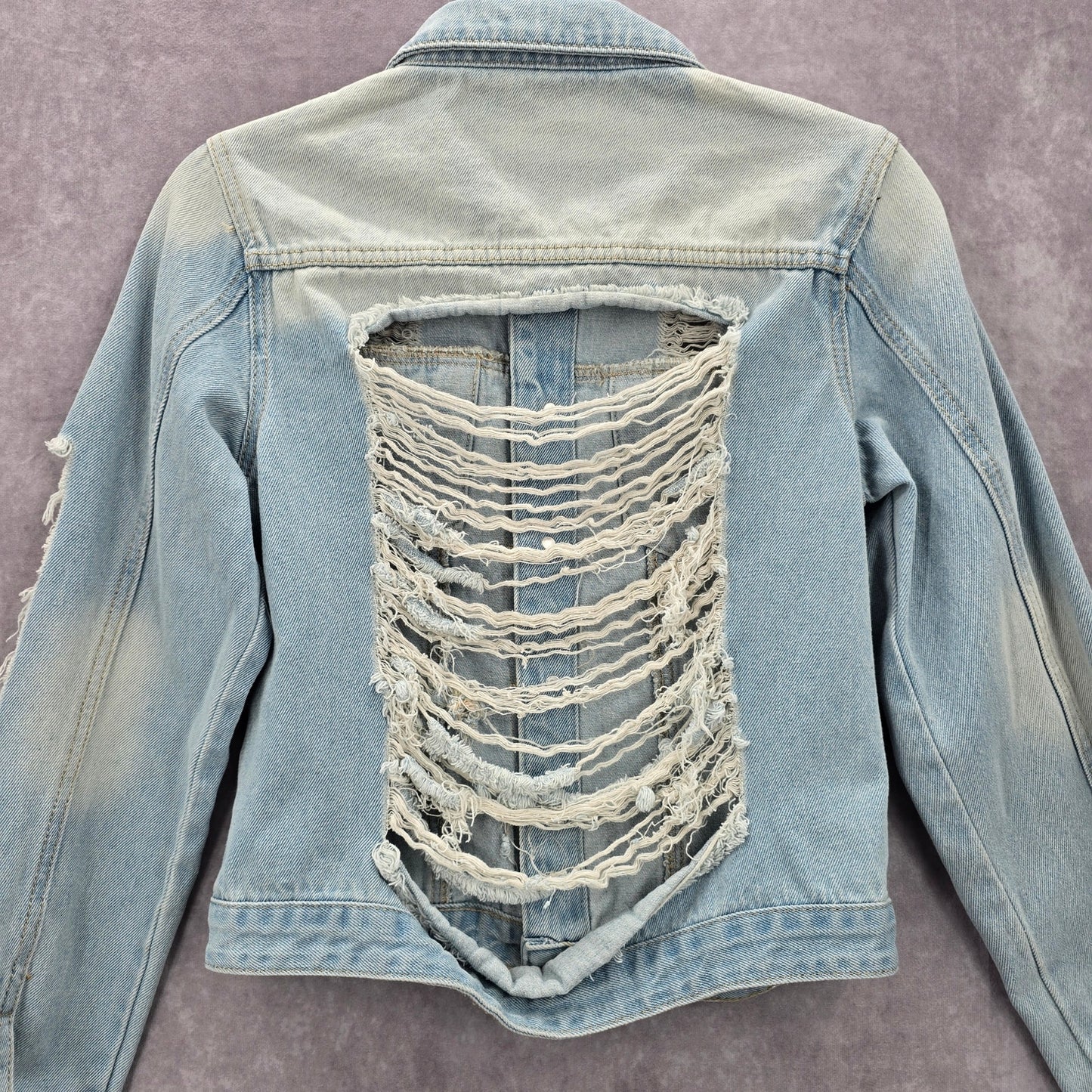 Blue Wash Raw Jeans Denim Distress Button Jacket Small