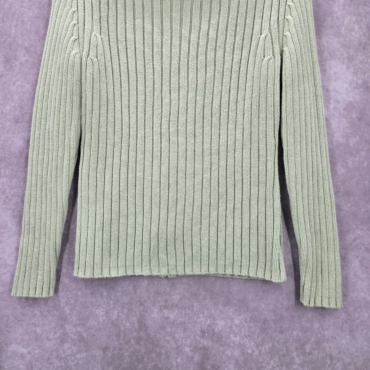 Gap Green Ribbed Long Sleeve Cotton Zip Collar Cardigan Sweater Small