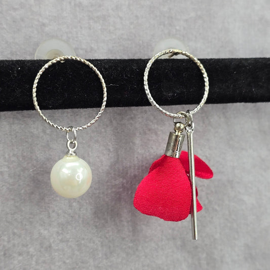 Red Bar Rose Floral Circle Drop Dangle Hook Fashion Jewelry Earrings NWT JB2-90