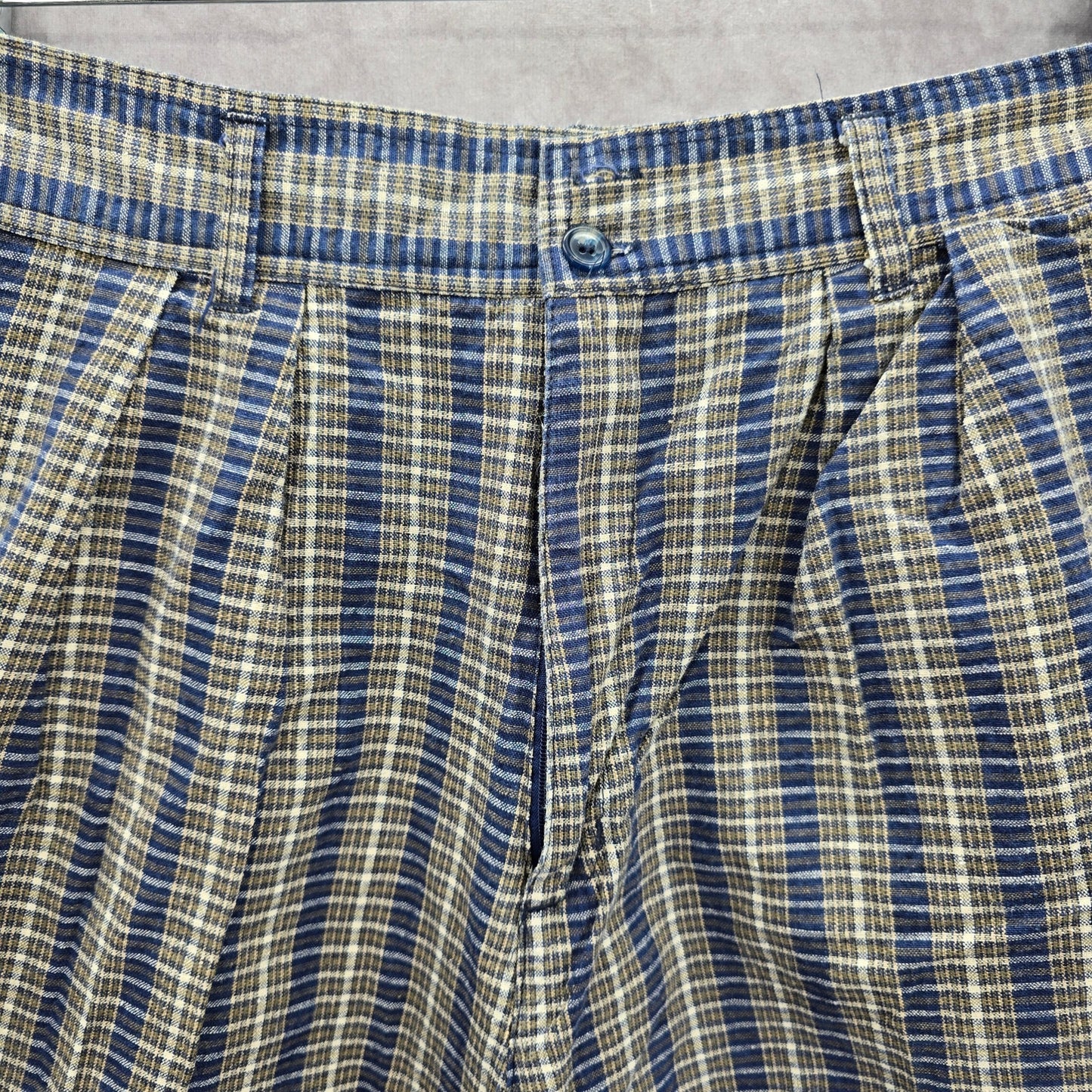 Separate Issue Blue Plaid Stripe Bermuda Pleated Bottoms Pants Shorts Plus 15/16