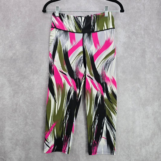 Black Green Pink Cropped Brush Stroke Activewear Legging Yoga Pant Bottoms M/L