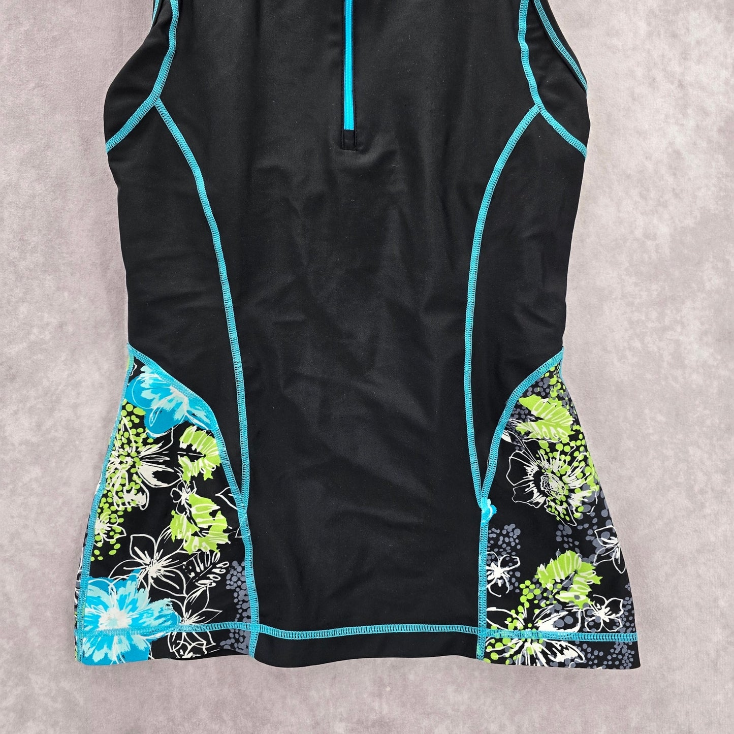 Danskin Black Floral Rash Guard Zip Swimwear Tankini Tank Top Medium M 10