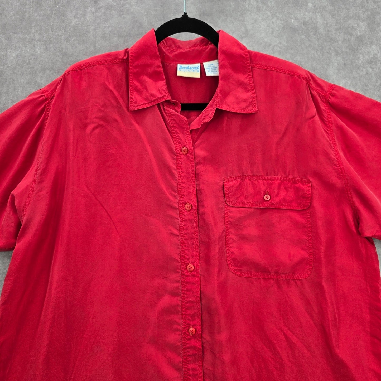 Backroad Blues Red Button Short Sleeve Vintage Retro Silk Top Shirt Plus 20W
