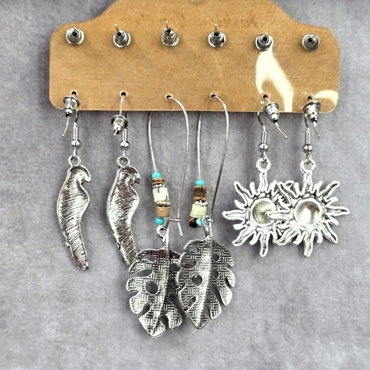Silver Leaf Bird Sun Boho Hoop Bird Dangle Stud Earrings Fashion Jewelry JB2-74