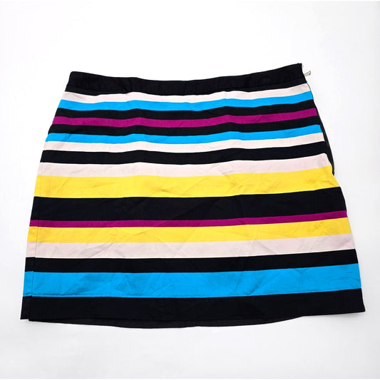 Worthington Black Yellow Stripe Zip Short Mini Retro Cotton Club Skirt Plus 18