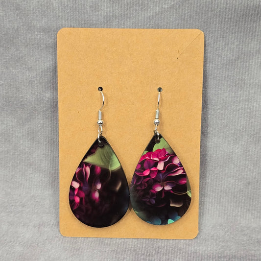 Black Teardrop Floral Hook Handmade Earring JB1E7