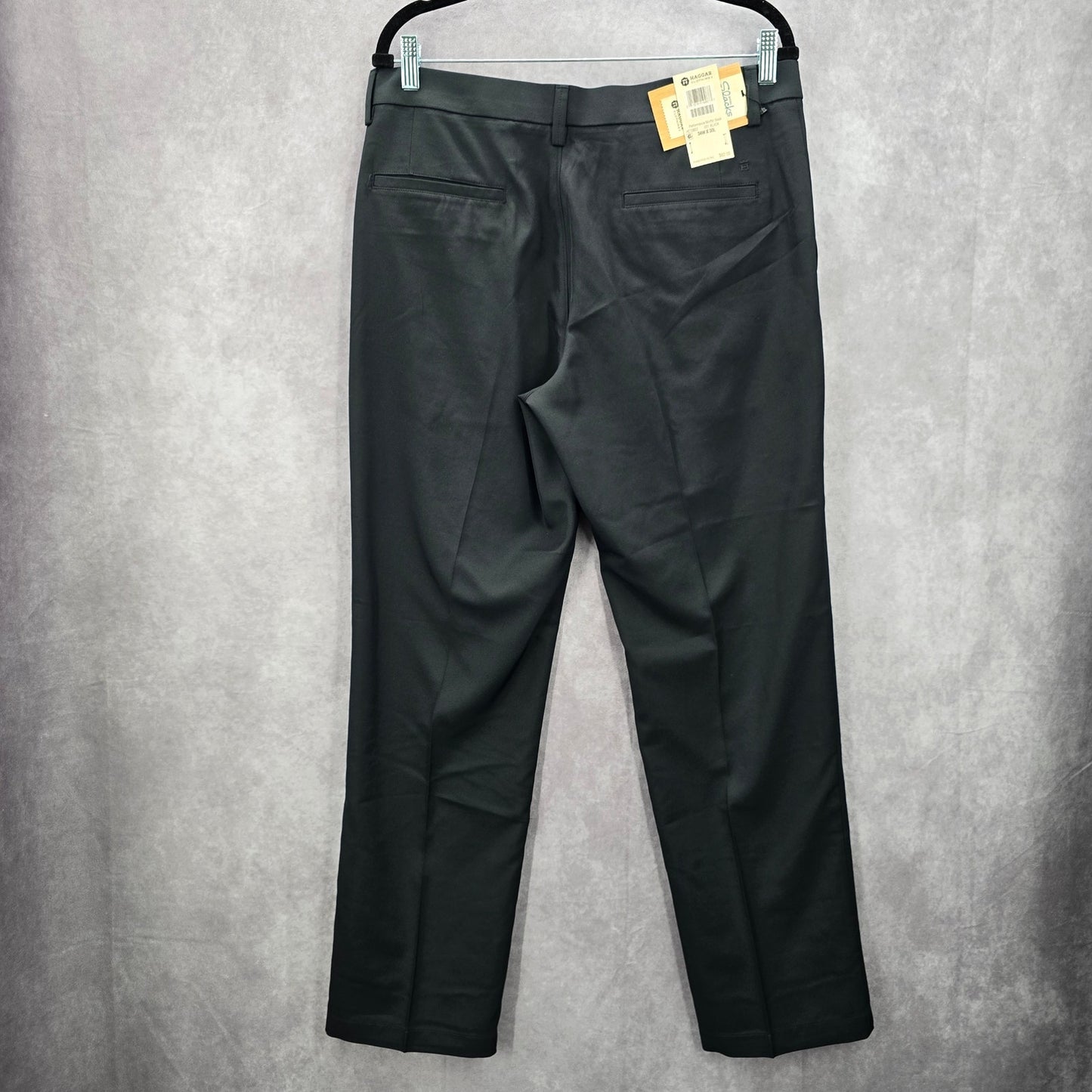 Haggar Black Performance Microfiber Slacks Dress Pant Plain Straight Fit 34Wx30L