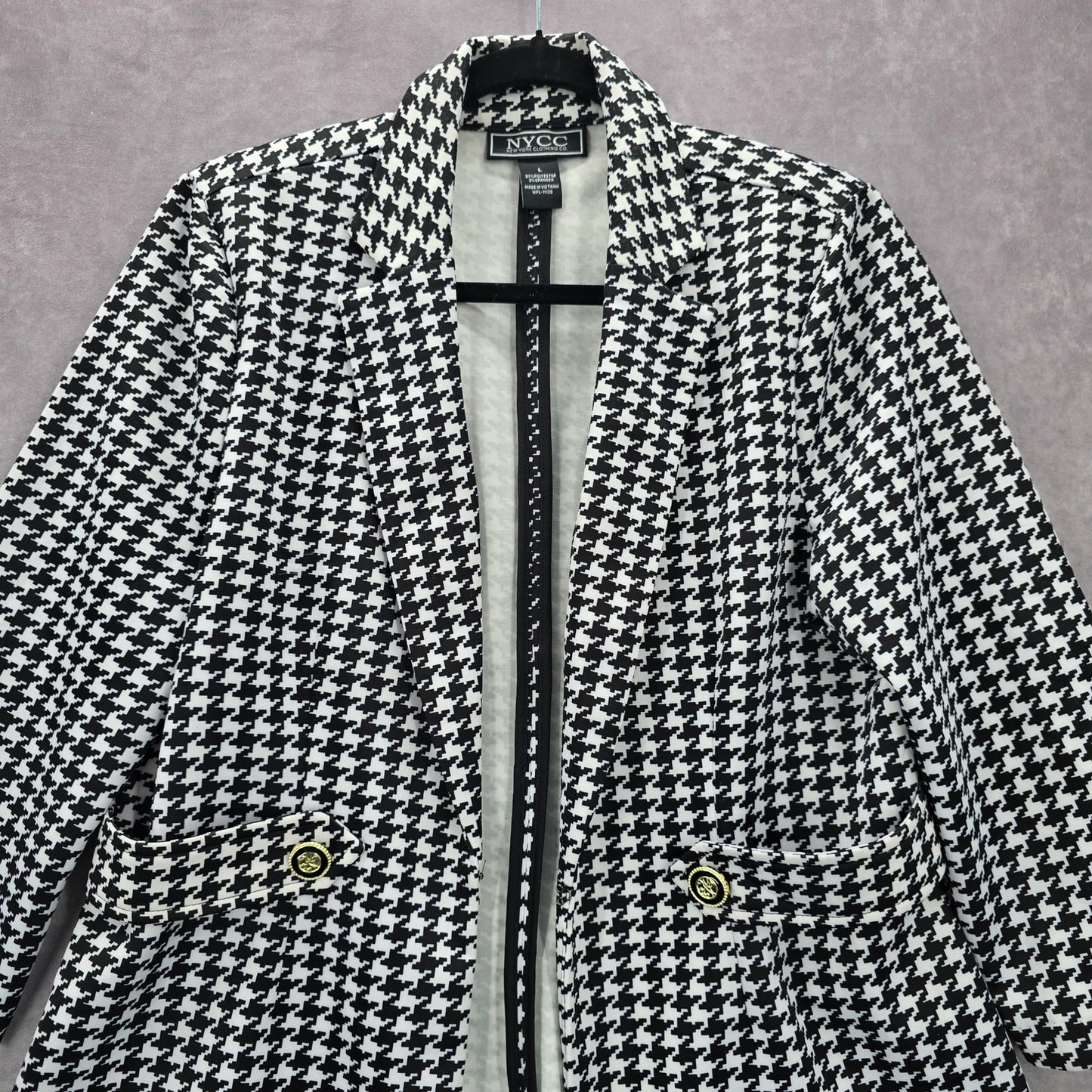 NYCC Black White Long Sleeve Printed Retro Classic Coat Jacket Preppy Blazer L