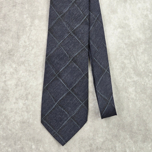 Hugo Boss Blue White Plaid Tartan Executive Wool Viscose Silk Neck Tie Men's
