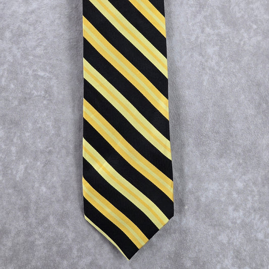 F/X Fusion Yellow Black Stripe Geometric 100% Silk Extra Long Neck Tie