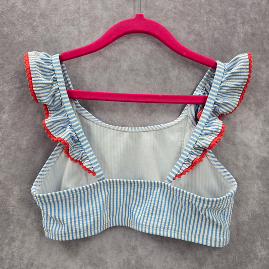 Cat & Jack Blue White Stripe Ruffle Ribbons Sleeveless Bikini Top Girls M 7/8