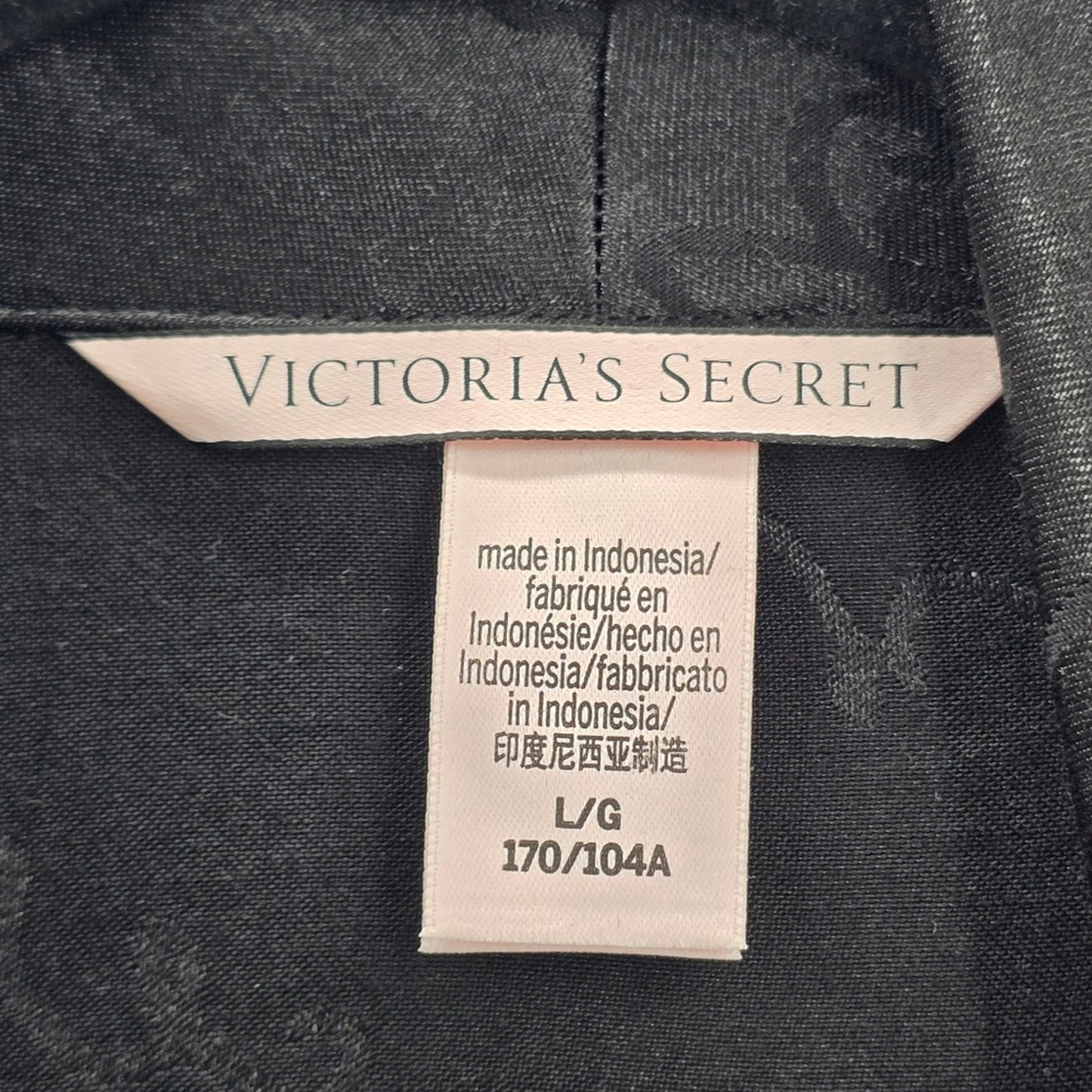 Victoria's Secrets Black Wrap Pajama Top Sleep Logo Tie White Trim L Large