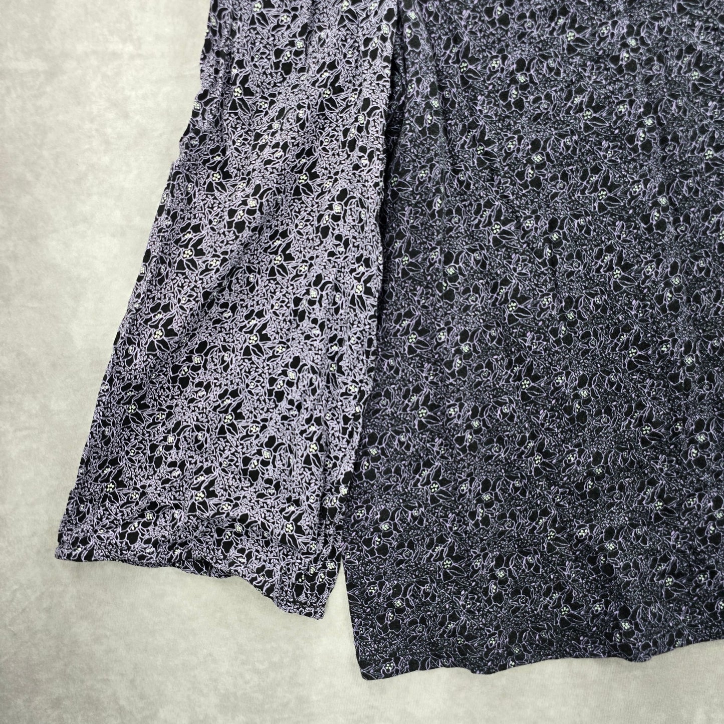 Style & Co Purple Black Floral Long Sleeve Flare Top Shirt Blouse Medium