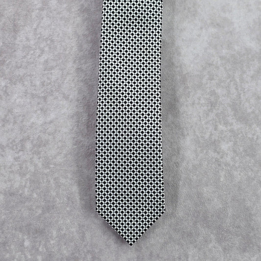 J. Ferrar White Black Checker Geometric Executive Neck Tie Men's