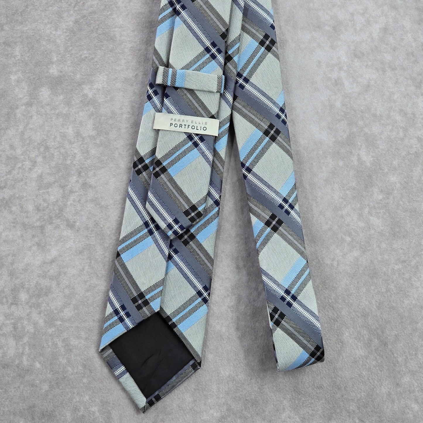 Perry Ellis Portfolio Striped Blue Gray Tartan Plaid Executive Neck Tie Men's