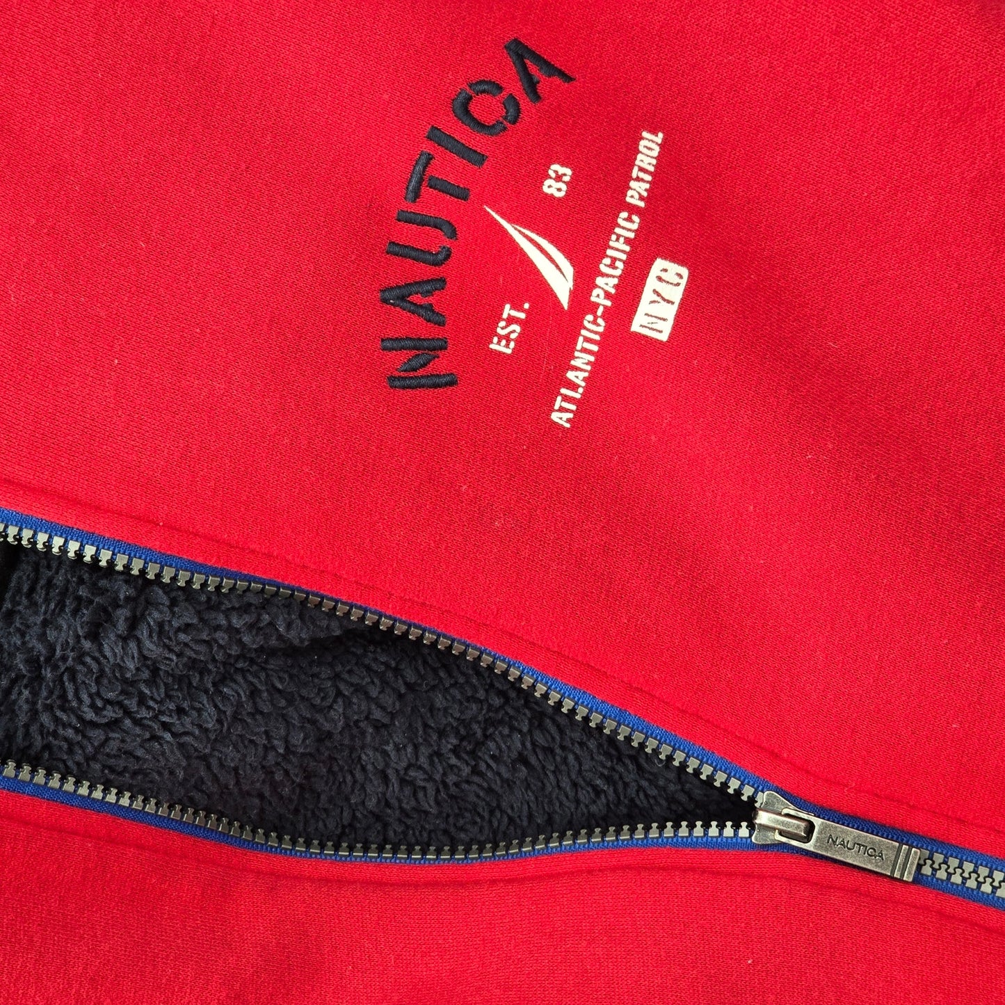 Nautica Red Zip Long Sleeve Fleece Sherpa Sweater Hoodie Boys Youth XL 18 20