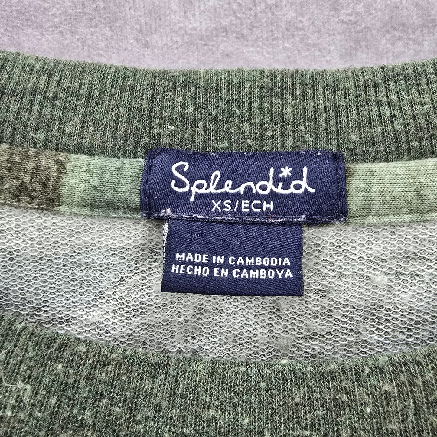 Splendid Green Camo Army Long Sleeve Pullover Crop Sweater Extra Small XS
