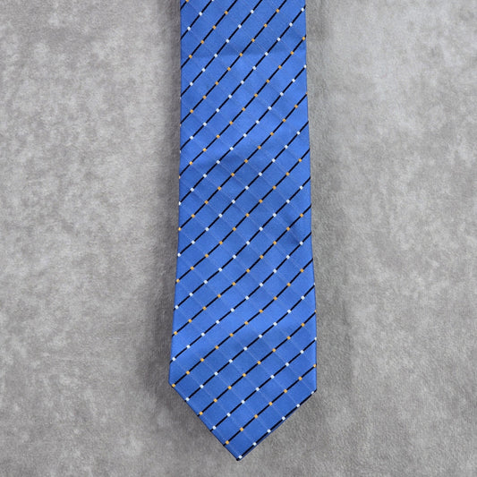Geoffrey Beene Blue Plaid Stripe Geometric Polka Dot Silk Neck Tie Men's