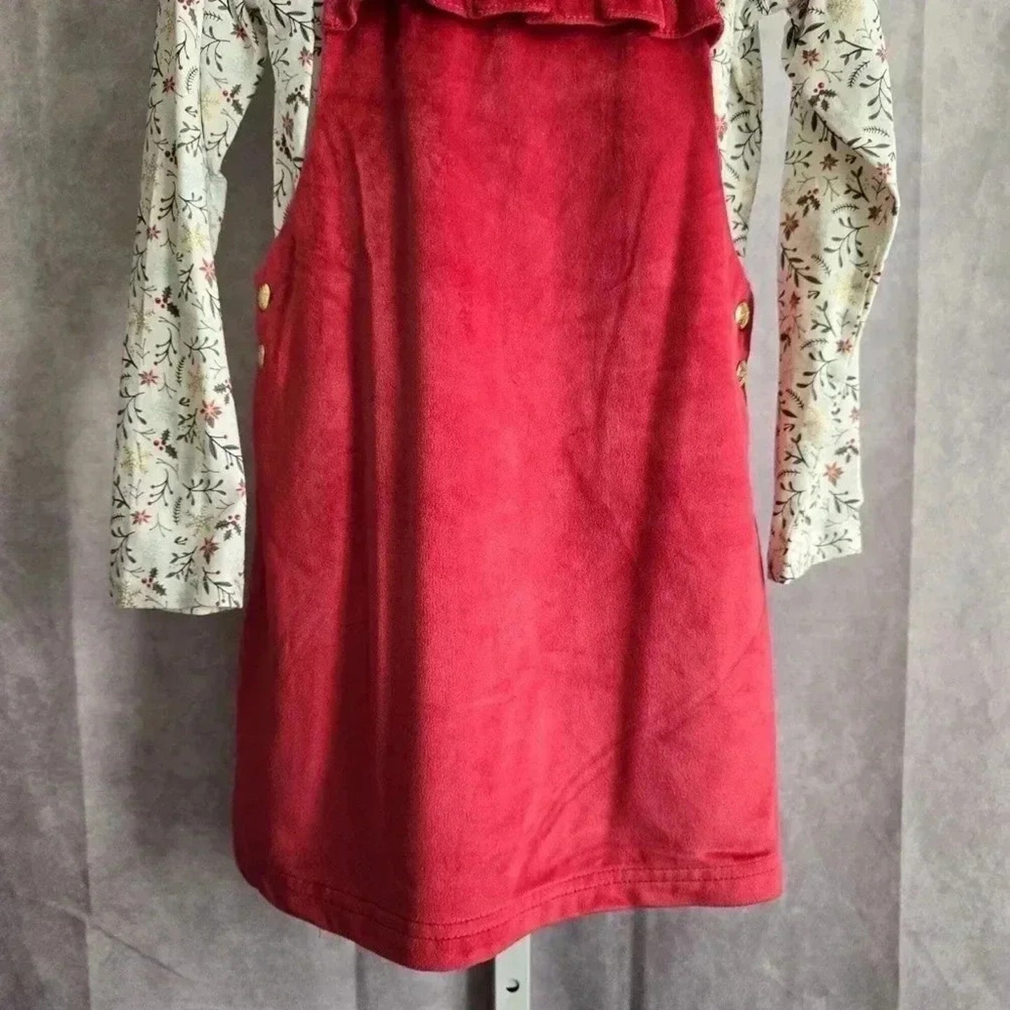 Tahari Red Ruffle Overall Jumper 2 Piece Long Sleeve Dress Holiday Girls Size 7