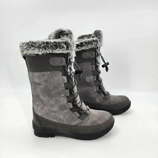 Thermolite EcoMade Gray Fur Lined Suede Mid Calf Winter Boots Girls Size 3