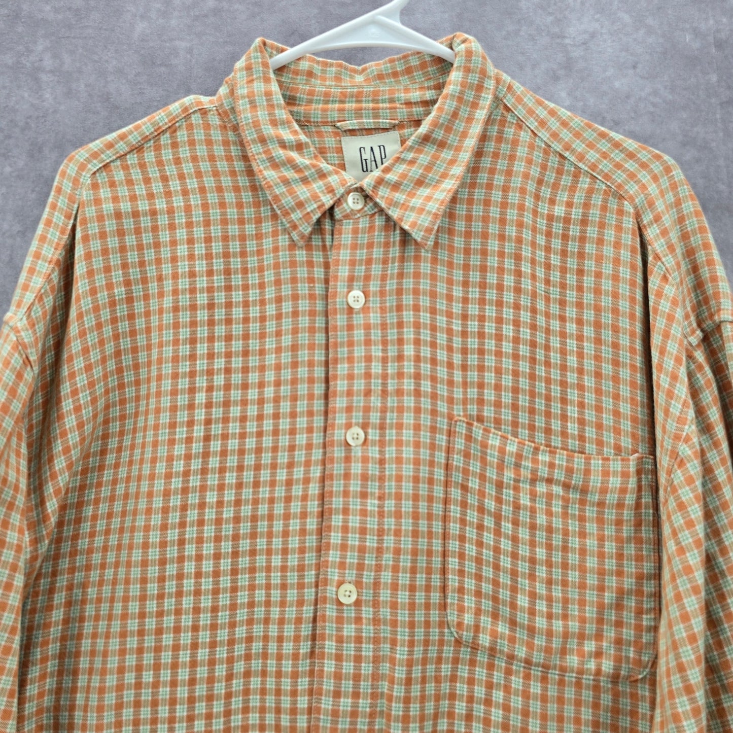 Gap Orange Checker Plaid Long Sleeve Button Down Mens Shirt Extra Large XL