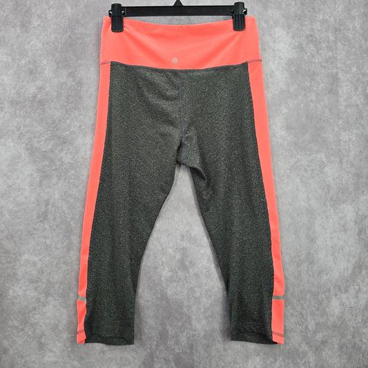 Marika Sports Gray Pink Stripe Cropped Active Legging Pant Bottoms Medium 8-10
