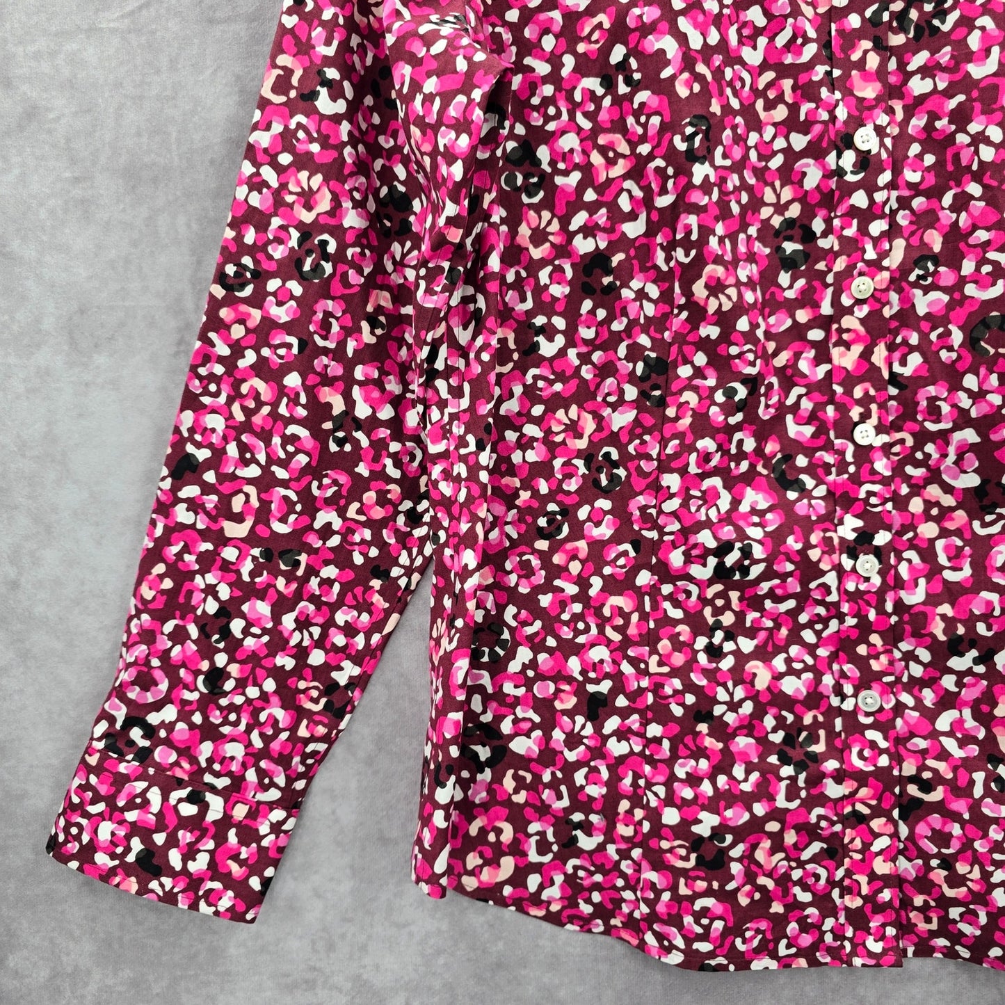 Talbots Pink Animal Print Long Sleeve Button Blouse Top Shirt Petite Cotton 12P