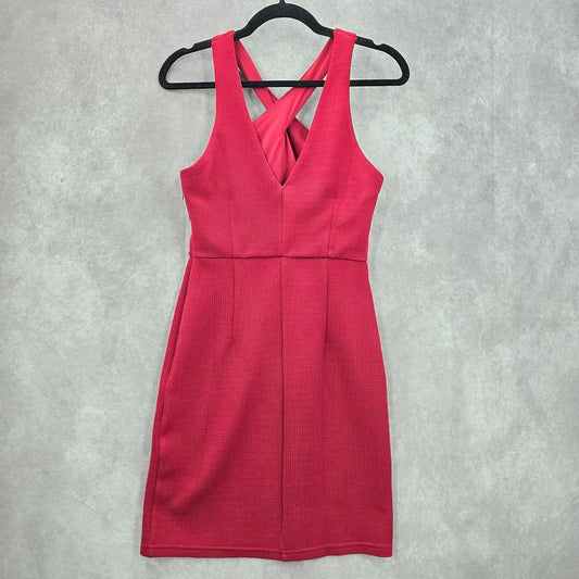 She + Sky Red Burgundy V Neck Crisscross Sleeveless Knee Length Dress Small
