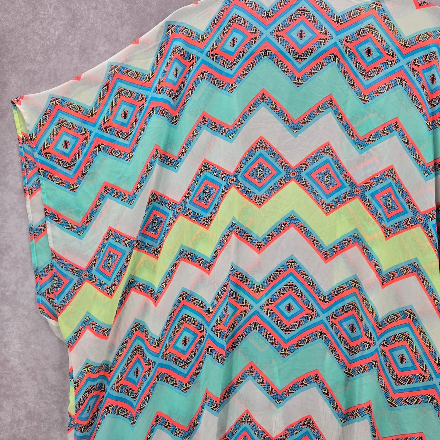 OP White Chevron Wrap Fringe Boho Beach Swim Cover Up Duster Kimono Medium M 7-9