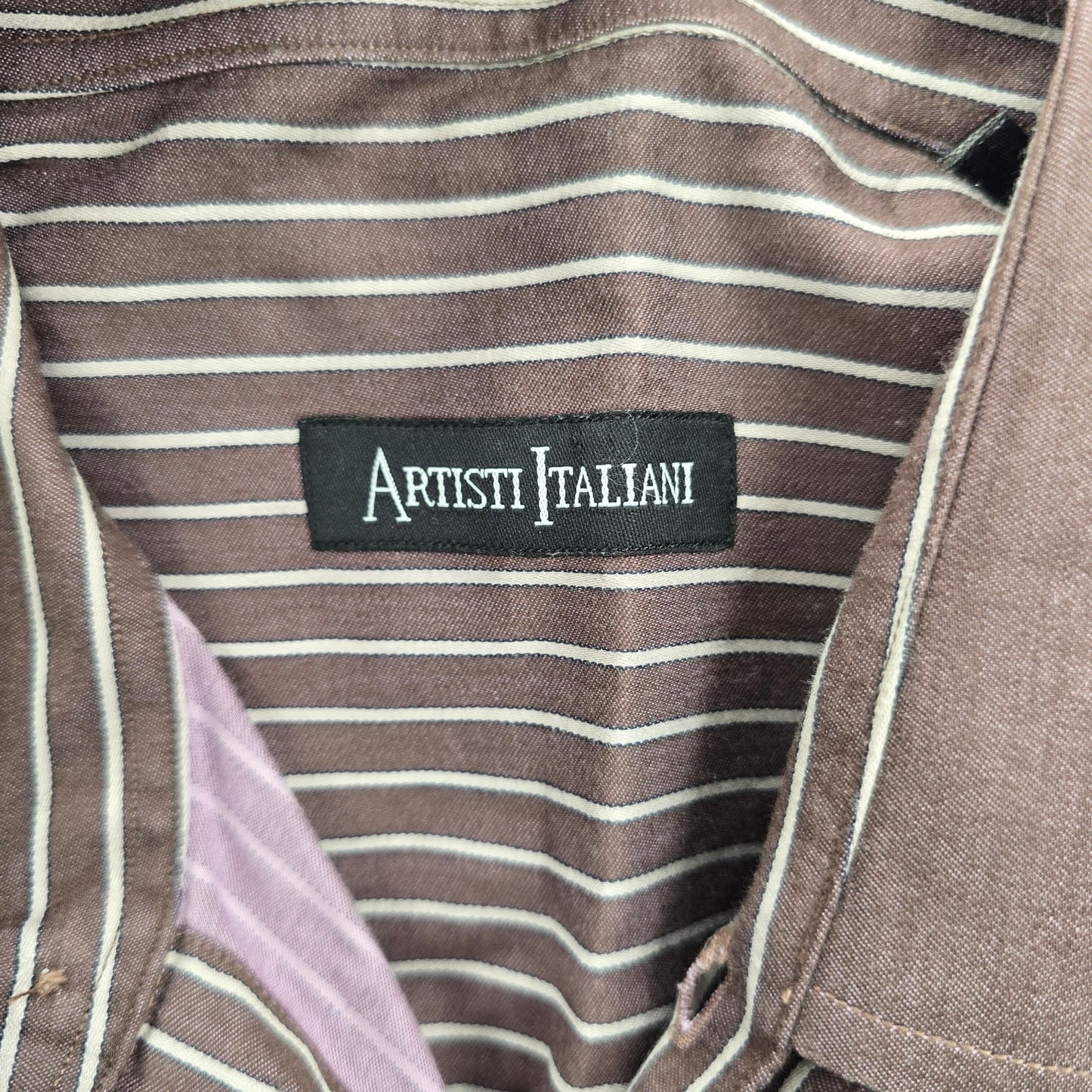 Artisti Italiani Brown Stripe Mens Cotton Button Down Long Sleeve Shirt XXL 43