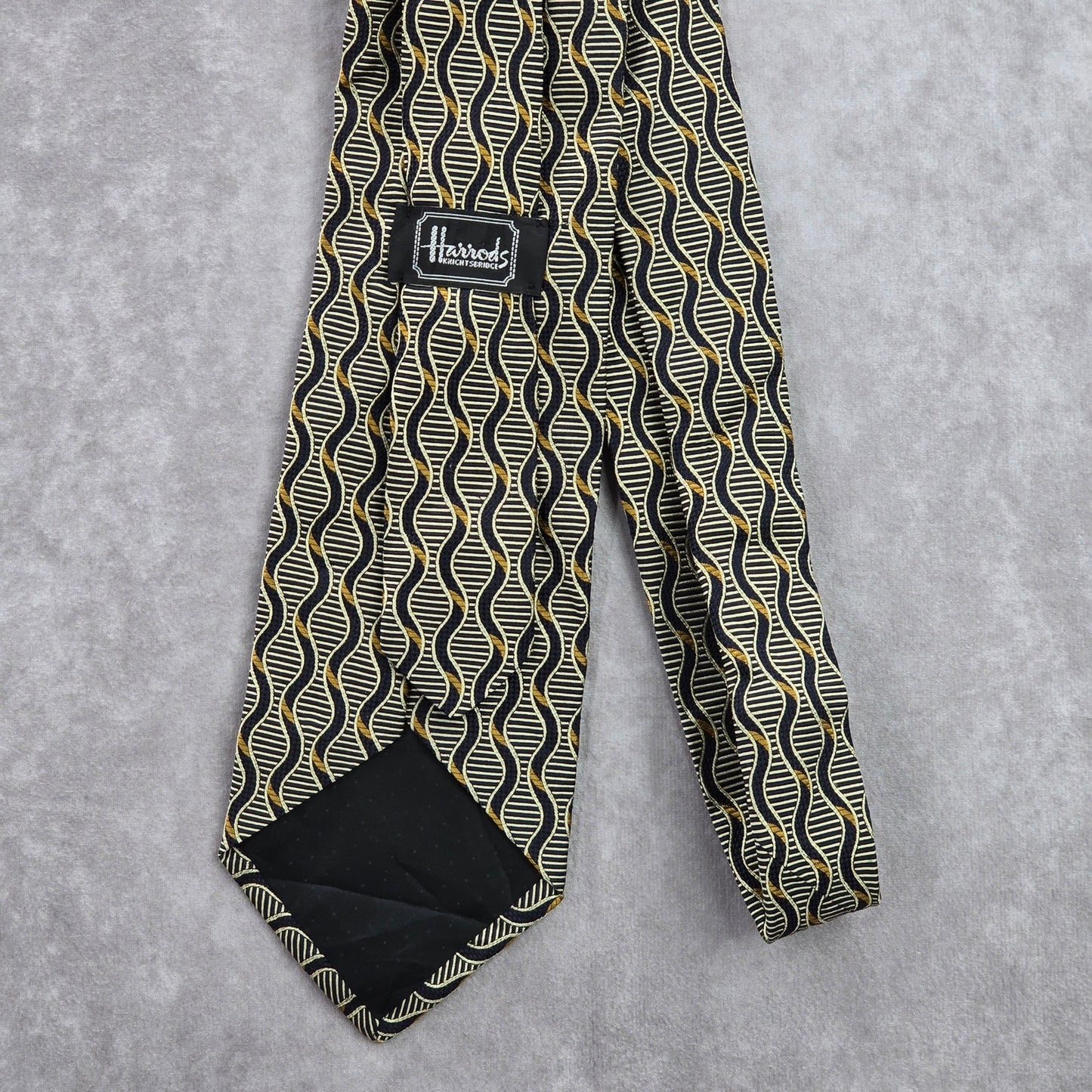 Harrods Knightsbridge Black Gold Repp Geometric 100% Silk Men's Neck Tie NWOT