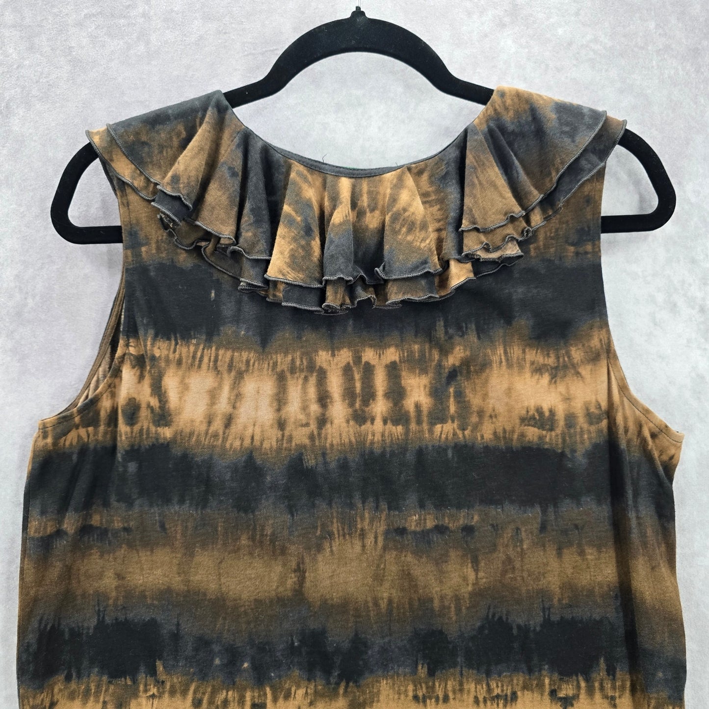 Lauren Ralph Lauren Black Brown Tie Dye Ruffle Blouse Tank Top Plus 1X