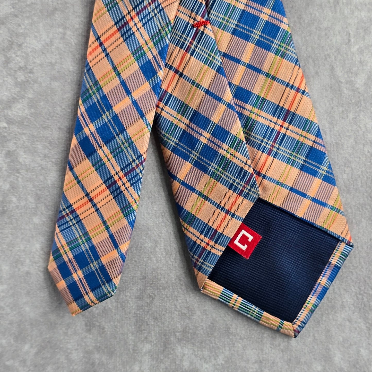 Chaps Orange Blue Plaid Stripe Tartan 100% Polyester Men's Neck Tie NWOT