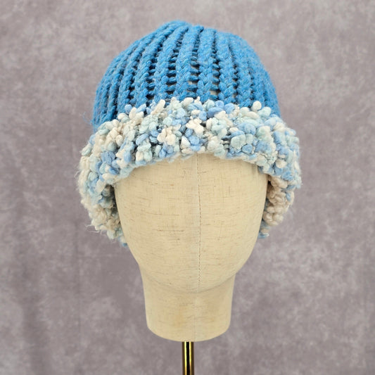 Blue White Crochet Knit Bucket Cap Hat Fun Vintage Y2K Funky Beanie