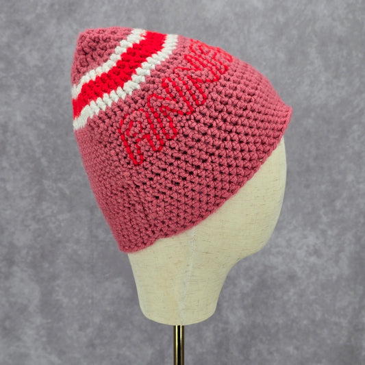 Pink Red Annabelle Crochet Knit Bucket Cap Hat Fun VTG Y2K Funky Beanie