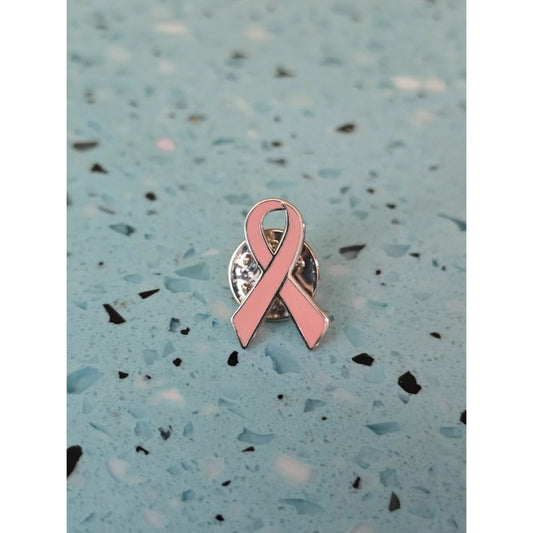 Pink Silver Ribbon Enamel Brooch Pin