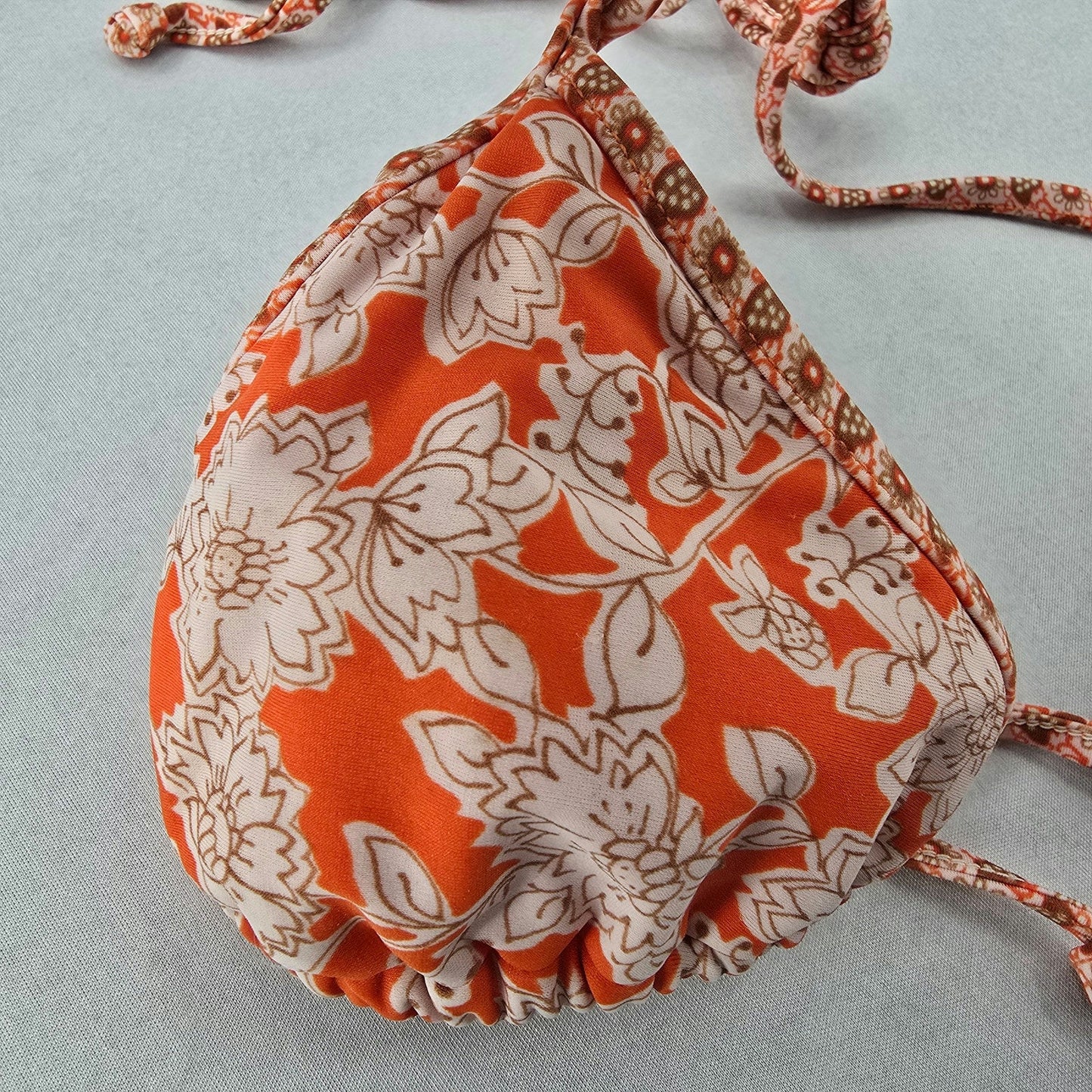 Endless Sun Orange Floral Triangle Tie Beach Bikini Bralette Swim Top S Small