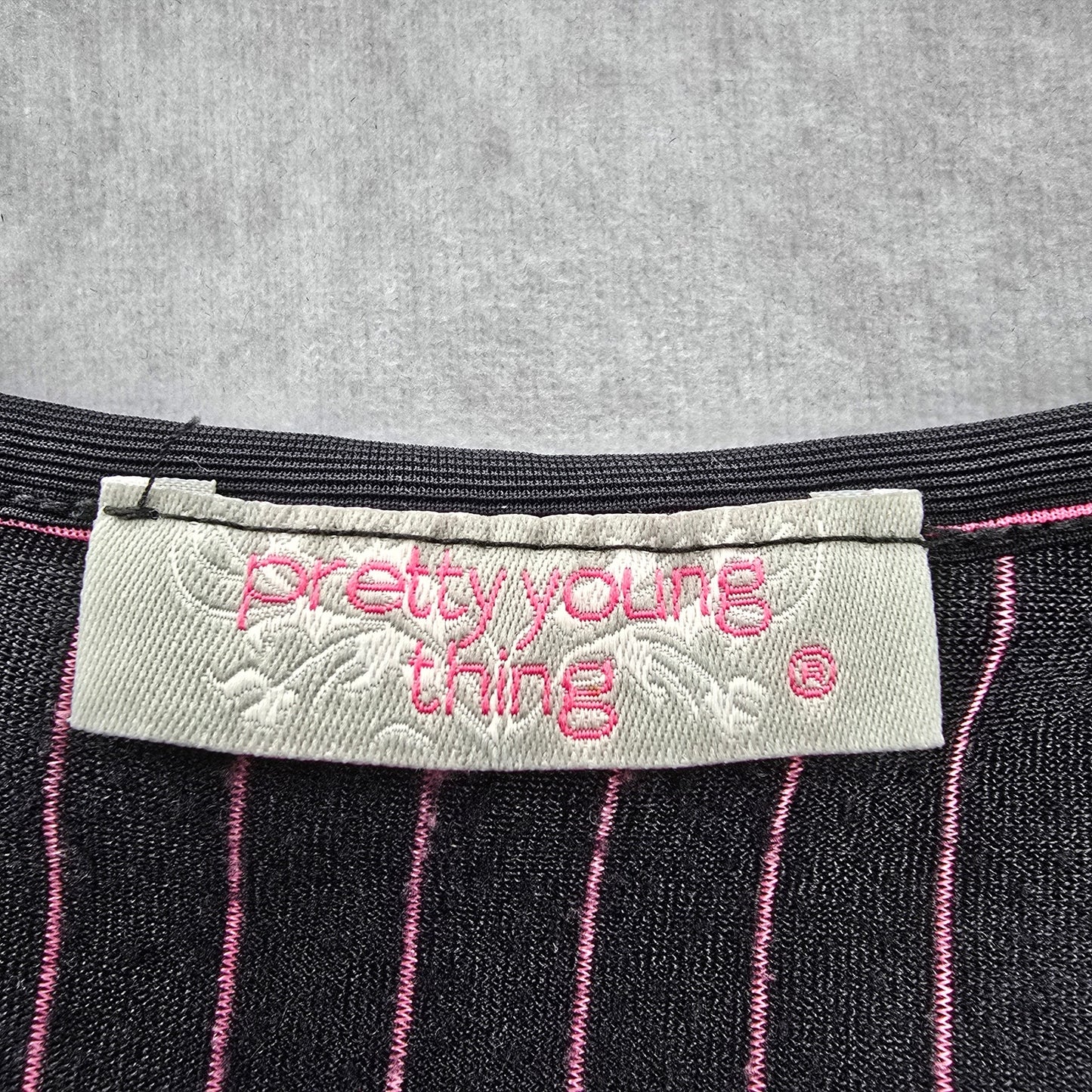 Pretty Young Thing Black Pink Stripe Flare Y2K Vintage Knee Length Dress Small