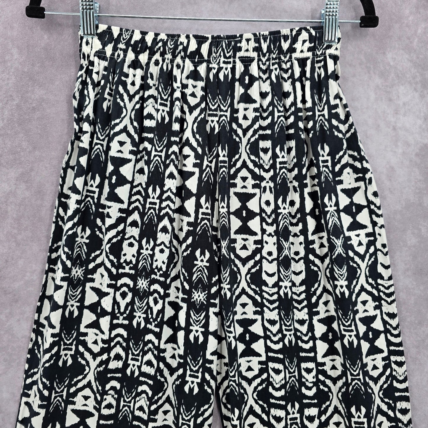 Black White Wide Leg Pullon Boho Beach Funky Print Bottoms Pants Medium