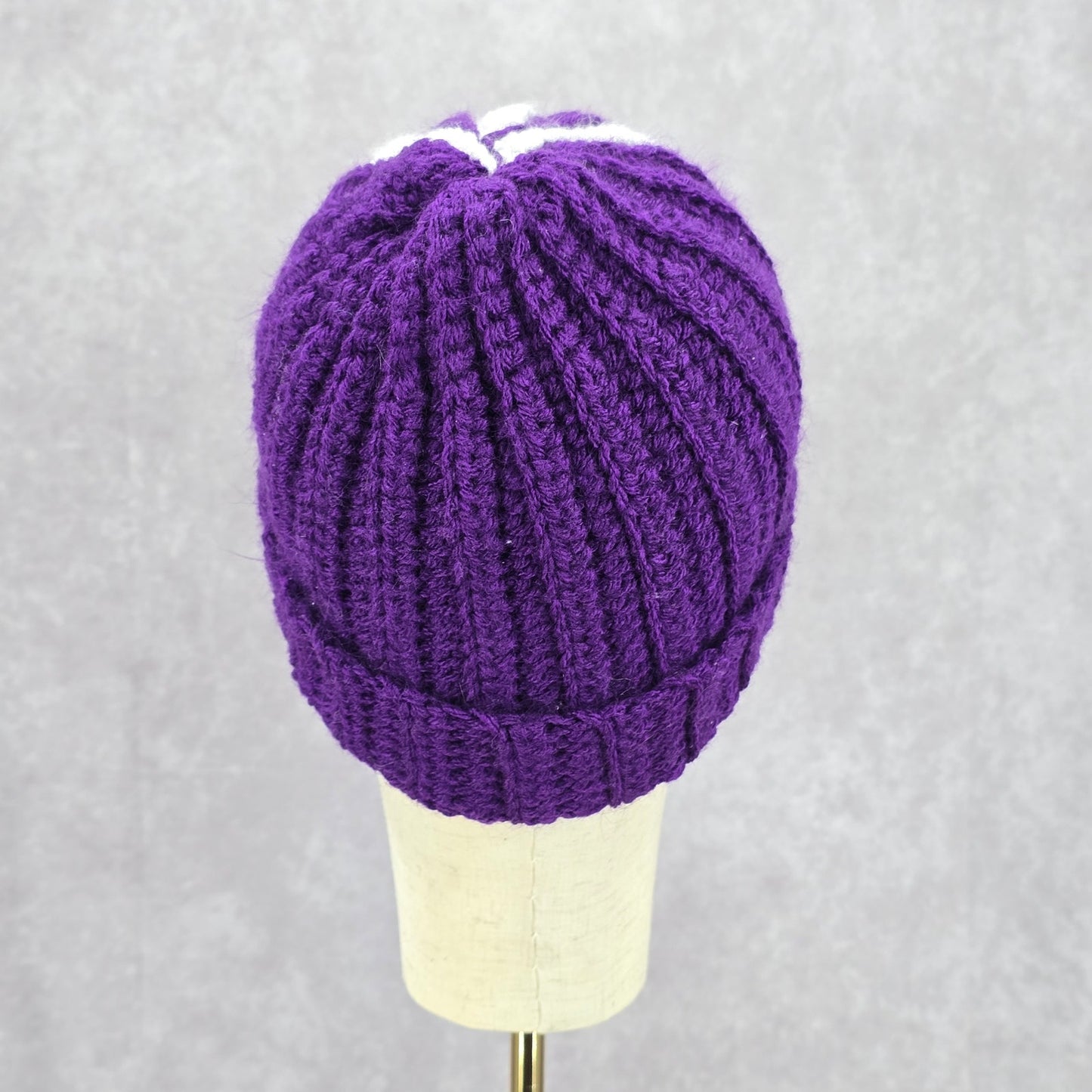 Purple White Stripe Crochet Knit Bucket Cap Hat Fun VTG Y2K Funky Beanie